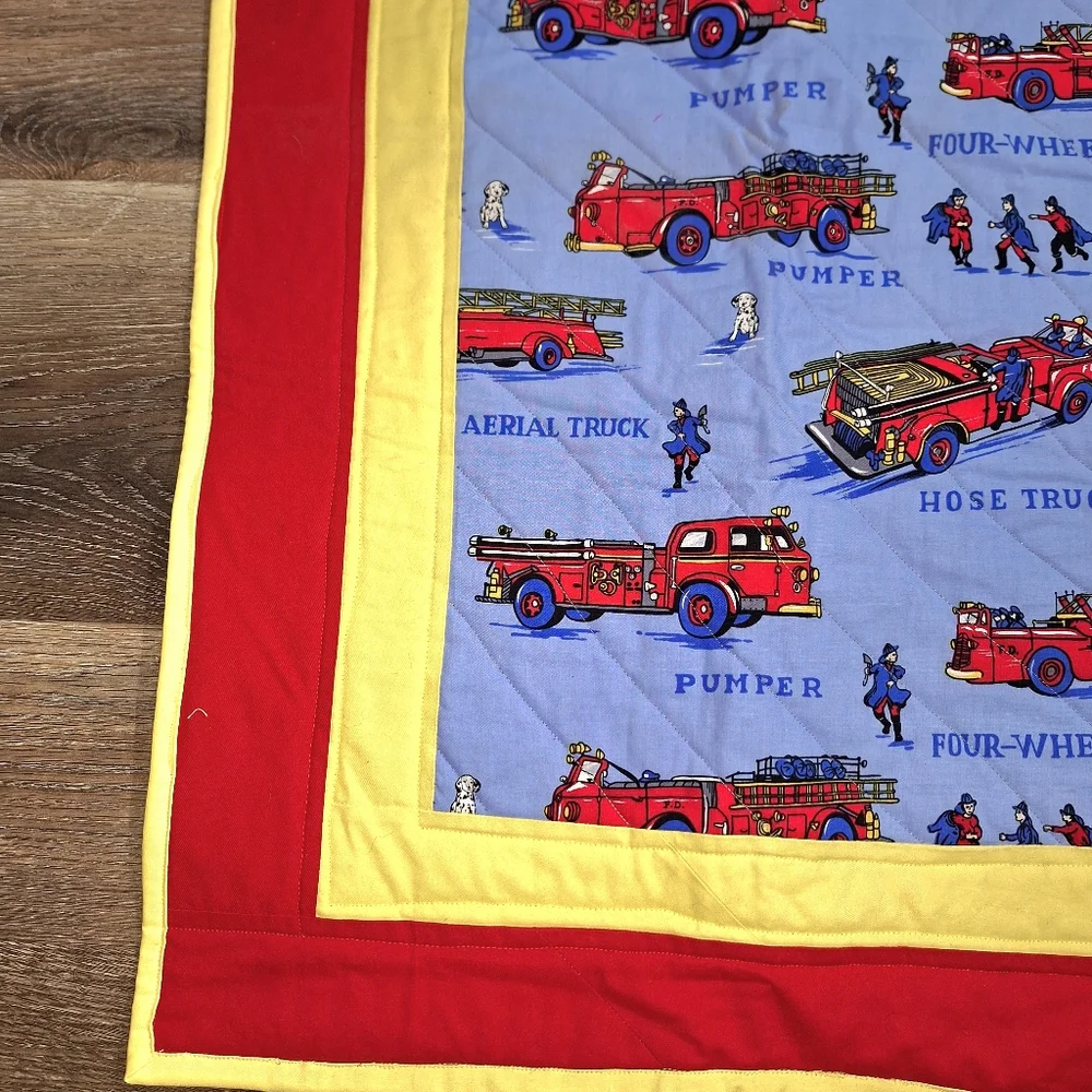 Handmade Fire Truck Themed Quilt, Flannel Backed, NWOT